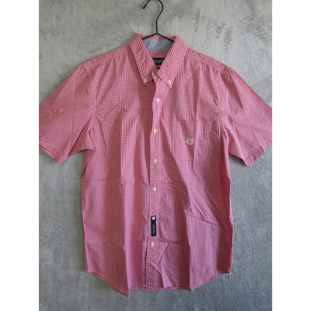 Chaps Red White Gingham‎ Plaid Short Sleeve Button Down Shirt Easy Care Men